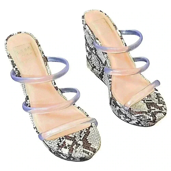 7.5 KAARI Blue Classy Reptile Wedge Heels - Picture 1 of 11